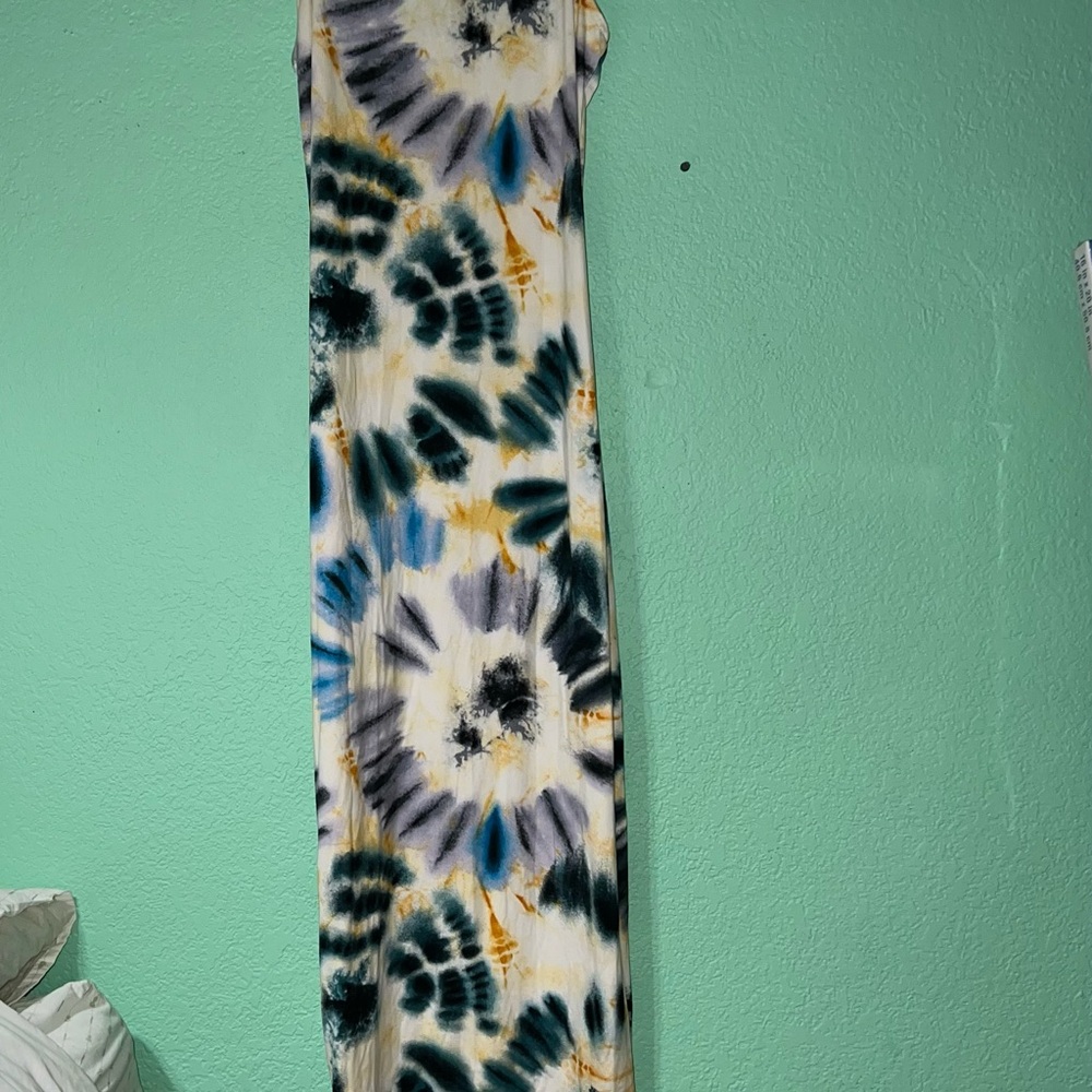 Haute Monde Tie-Dye Maxi Dress in White, Blue, Green, Gold